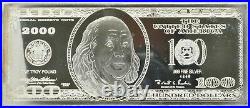 $100 Ben Franklin One Troy Pound Silver Bar. 999 Fine With Presentation Case