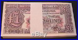 100 CRISP UNC GREAT BRITAIN ONE POUND MILITARY NOTES P-M22, c. 1948 withREPEATER