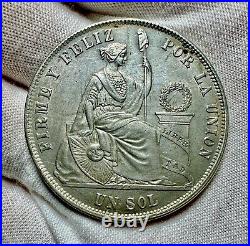 1871 YJ Peru Silver Un 1 Sol KM# 196.3 Uncirculated MINT Choice Lustre Beautiful