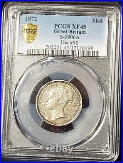 1872 Great Britain 1 Shilling PCGS Certified XF45 Die #90 S-3906A Victoria