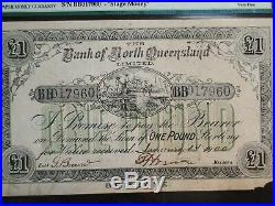 1900 Australia Bank Of N. Queensland One Pound Note PMG VF20 1P Bill BUY IT NOW