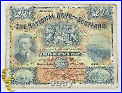 1916 Scotland £1 Pound Note (Fine, F) National Bank of Scotland Limited P#248a