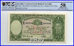 1949 AUSTRALIAN ONE POUND NOTE PICK#26c COOMBS/WATT PCGS 58 aUNC with15 507540