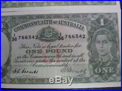 1949 x 2 Australian One Pound Notes-Coombs/Watts-UNC