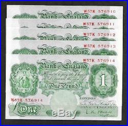 1955 OBRIEN 5 Consecutive £1 One Pound Notes W57K 576910-4 A/UNC B273 SN9192