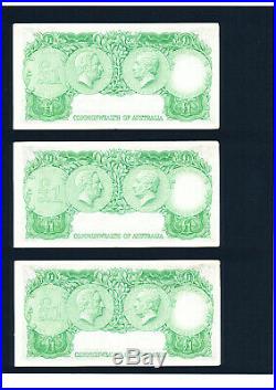 1961 One Pound Consec Trio Error Notes Coombs/Wilson EF extremely rare