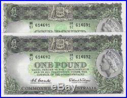 1961 One Pound Consecutive Pair Coombs/Wilson R34B Uncirculated