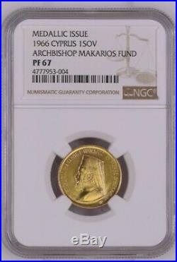 1966 Cyprus Makarios Gold One Pound, Sovereign, Ngc Pf67, Gem Proof, Beautiful