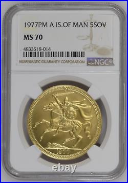 1977 Isle Of Man Five Pound Sovereign MS70 Gold 5 Sov Top Pop Only One 70 Exists