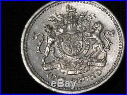 1983 One Pound UK British Coin with Error Upside Down Writing on the side rim