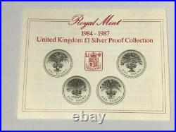 1984 1985 1986 1987 1 One Pound Silver Proof Coin Set Boxed COA Simply Coins