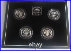 1984-1987 4 x Silver Proof Piedfort UK Royal Mint £1 Coins Boxed COA & Token