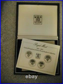 1984-1987 UK Sterling Silver Piedfort Proof 4-coin £1 set Royal Mint Boxed +COA