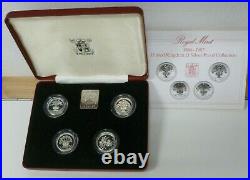 1984-1987 UK Sterling Silver Proof 4-coin One Pound £1 set Royal Mint Boxed+COA