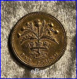 1984 Old Round £1 One Pound Coin Scotland Scottish Thistle