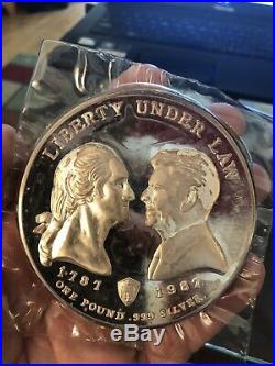 1987 Constitution One Pound 1 lb 16 ounce oz. 999 Silver Liberty Coin Reagan