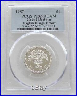 1987 English Oak Tree Piedfort £1 One Pound Silver Proof Coin PCGS PR69 DCAM