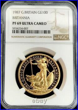 1987 Gold Great Britain 1 Oz 100 Pounds Coin Ngc Proof 69 Ultra Cameo