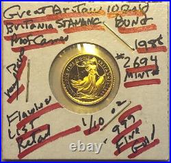 1988 ENGLAND 10 GOLD POUND BRITANNIA PROOF 1/10 oz Gold Bullion Coin-VERY RARE