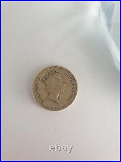 1991 £1 One Pound Coin Queen Elizabeth ll Decus Et Tutamen Error Upside Down