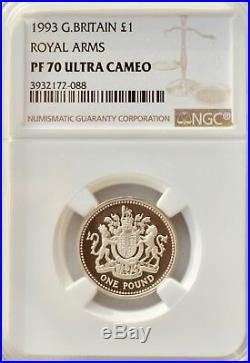 1993 ONE POUND £1 NGC PF70 U/CAM ROYAL ARMS Highest Grade Known Proof Britain UK