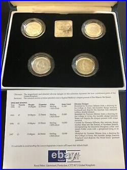 1994 -1997 Royal Mint Silver Proof PIEDFORT £1 Coins Double Thick 19g EACH + COA
