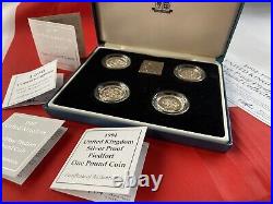 1994-1997 UK Silver Proof Piedfort 4 coin. £1 Collection. Royal Mint Boxed COA's