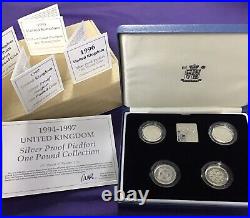 1994 1997 United Kingdom Silver Proof Piedfort £1 Four Coin Set Cased #7434