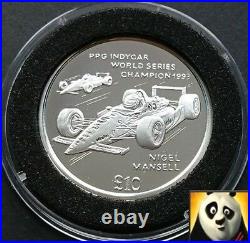 1994 ISLE OF MAN RARE £10 Ten Pound Silver Proof Coin F1 Nigel Mansell Indycar