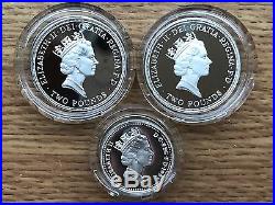1995 3 Coin Family Silver PROOF Collection Royal Mint Set One/Two Pound Case COA