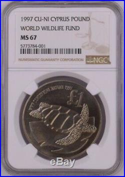 1997 Cyprus One Pound, World Wildlife Fund, Turtle, Ngc Ms67, Gem Unc, Rare