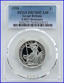 1998 Britannia Silver Proof £1 One Pound PCGS PR70 Deep Cameo 1/2oz