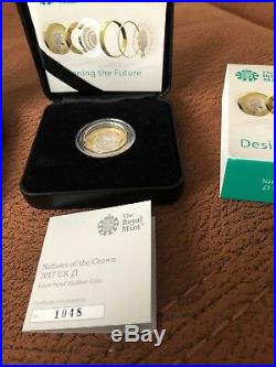 2 X 2017 £1 One Pound Silver Proof Piedfort Coin Nations of the Crown Boxed COA