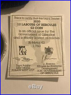 £2 pound 2020 GIBRALTAR Labours of Hercules The Nemean Lion Ltd Edition One