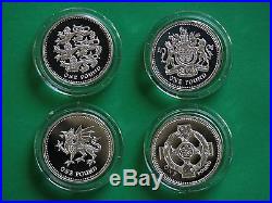 2000 2001 2002 2003 Four Silver Piedfort One Pound coins COA's Cased SNo45212