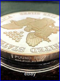 2000 One Pound Troy. 999 Fine Silver Liberty Round, 24k Gold Accent, Bu