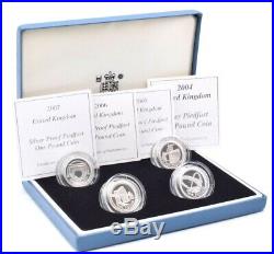 2004 2007 Silver Proof 4 Coin Piedfort Set £1 Box COA Bullion One Pound Mint
