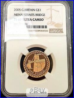 2005 Royal Mint UK Gold Proof £1 One Pound Menai Straits Bridge NGC PF69 Ultra C