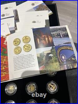 2008 25th ANNIVERSARY 14 £1 COINS GOLD ON SILVER SILHOUETTE PROOF COLLECTION