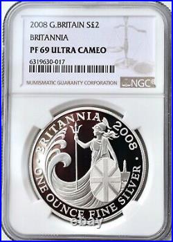 2008 Britannia Silver Proof £2 Two Pound NGC PF69 1oz Great Britain