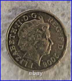 2008 Elizabeth II £1 One Pound Coin. The Royal Shield Of Arms Reverse