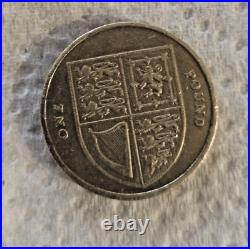 2008 Elizabeth II £1 One Pound Coin. The Royal Shield Of Arms Reverse