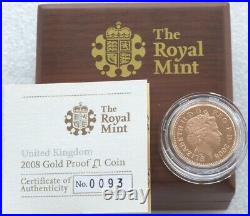 2008 Royal Mint Royal Arms £1 One Pound Gold Proof Coin Box Coa