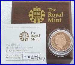 2009 Royal Mint Royal Shield of Arms £1 One Pound Gold Proof Coin Box Coa