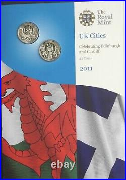 2011 One Pound £1 Cities Cardiff and Edinburgh Royal Mint BU Pack RARE