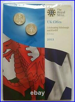 2011 Royal Mint Capital Cities Cardiff & Edinburgh BUNC One Pound £1 Coins set