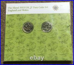 2013 & 2014 Royal Mint £1 Floral Coin Sets