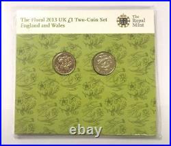 2013 Floral £1 England And wales Two Coin Set Brilliant Uncirculated Sealed