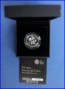 2013 Silver Piedfort Proof £1 coin Floral England in Case with COAs