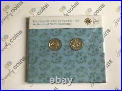 2014 Floral Scotland & Ireland One 1 Pound Coins In Original Royal Mint Pack